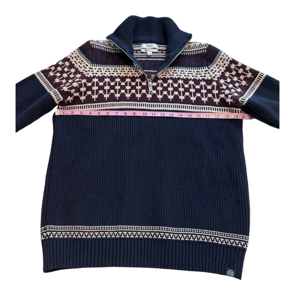 Marks & Spencer Cotton Blend Fair Isle Half Zip Jumper - Size Large - Picture 9 of 11